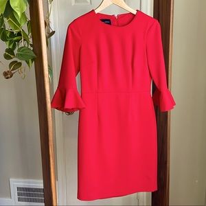 Red bell sleeve crepe dress. Size 4.